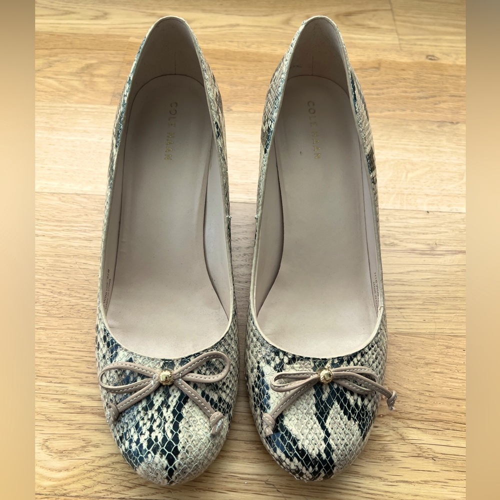 Authentic Cole Haan women’s shoes. Size 8.5. Snake print. Wedge. Barely worn.